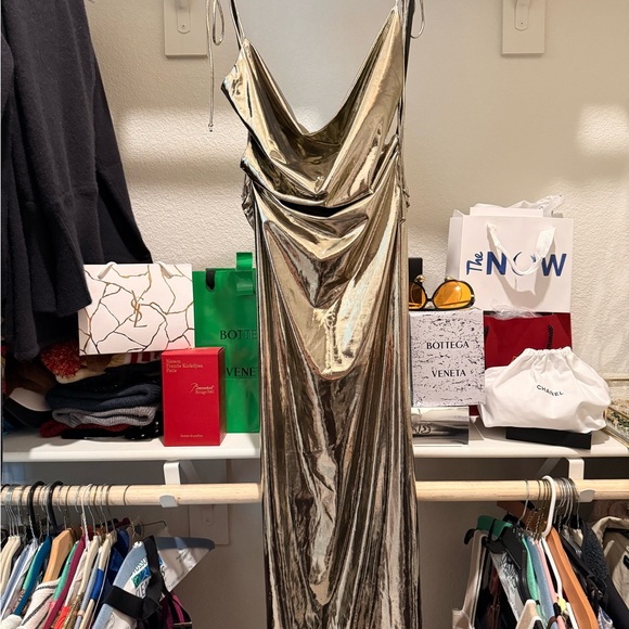 JLUXLABEL Heart Of Gold Metallic Gold Cowl-Neck Maxi Dress NWT - Picture 5 of 11